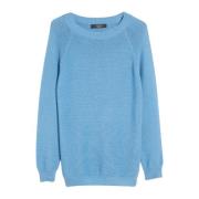 Blå Bomuldssweater med Bred Halsudskæring