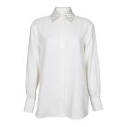 Antik Hvid Viskose Skjorte med Dobbelt Stjerne