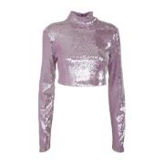 Sequin Turtleneck Cropped Top