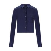 Navy Blue Satin Cropped Shirt