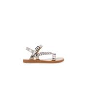 Iridescent Pink Leather Cross Strap Sandals