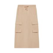 Beige Cargo Nederdel med Justerbar Talje