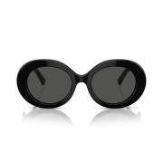 Oval Sorte Solbriller med Mørkegrå Linser
