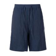 Blå Linnedrawstring Bermuda Shorts