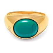 Gold Oval Signet Ring with Turquoise