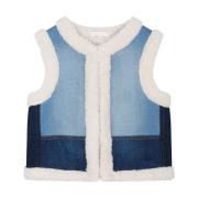 Denim Blue Faux Fur Trim Gilet