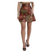 Maroon Blomstret Jacquard Mini Nederdel