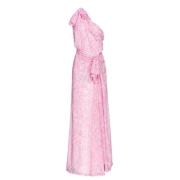 Lang lyserød chiffon kjole med print