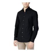 Sort Button-Front Langærmet Skjorte