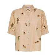 Blomster- og gepardprint bomuldsskjorte