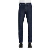Regular Fit Denim Jeans i Blå Silke Bomuld Blanding