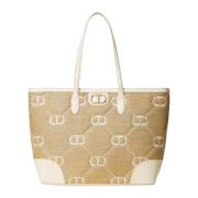 Rafia Jacquard Shopper Taske med Oval T Logo