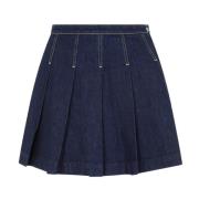 Blå Bomuld Mini Nederdel