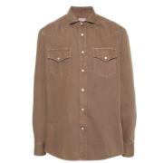 Jordbrun Denim Skjorte med Yoke Design