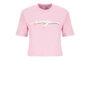 Pink Bomuld T-shirt Rund Hals Logo