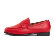 Røde læderblokhælede loafers