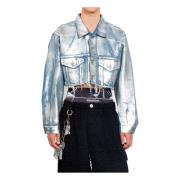 Foiled Denim Cut-Off Jacket