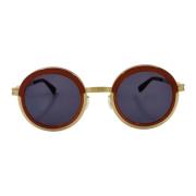 Vintage Runde Solbriller Rød/Guld