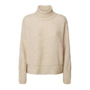 Beige Strik Turtleneck Sweater Baze