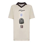 Beige Polo Shirt Oversize Fit Print