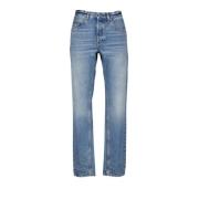 Baggy Jeans Lige Snit Blå Vasket