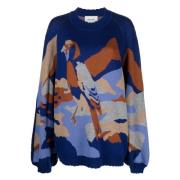 Navy Intarsia Strik Crew Neck Sweater