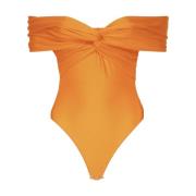 Orange Crossover Bardot Bodysuit Made in Italy