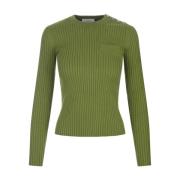 Grøn Ribstrikket Sweater med Logo Detaljer