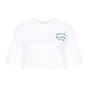 Hvid Bomulds T-shirt med Logo Print