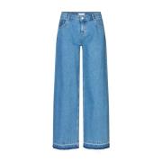 Mid Blue Wide Leg Jeans med Rå Kant