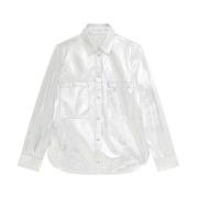 Sølv Læder Overshirt Snap Buttoned Stil
