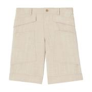 Beige Wool Shorts med Patch Detaljer