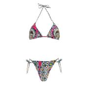 Multifarvet Trekantet Bikini med Strass Detaljer