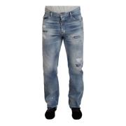 Blå Straight Fit Denim Jeans