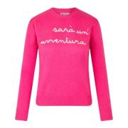 Fuchsia Sweater med Fluo Pink Broderi