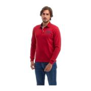 Rød langærmet polo skjorte