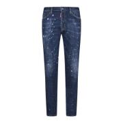 Blå Paint-Splatter Skinny-Cut Jeans