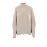 Beige Cashmere Uld Sweater Ribbed Sequins