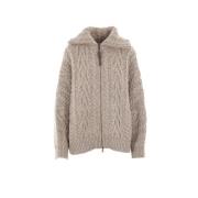 Beige Kabelstrik Cardigan Sweater