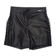 Kort trendy sort faux læder shorts med elastisk talje