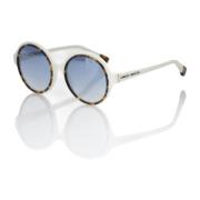 Elegant hvid runde solbriller med blå tonede linser