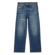 Mellelblå lige jeans med slid - 2001 D-Macro