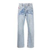 Klar Blå Grafisk Stonewashed Jeans