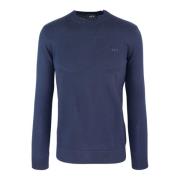 Blå Sweater Regular Fit Crewneck Broderet Logo