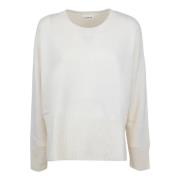 Hvid Sweater Boxy Crewneck Ribbed Detalje