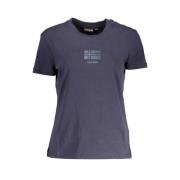 Blå Bomuld T-shirt med Kort Ærme og Print