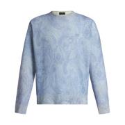 Blå Uld Crew-Neck Sweater med Paisley