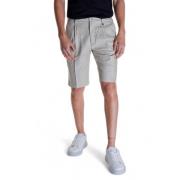 Beige Linen Blend Zip Shorts