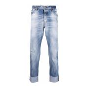 Denim Straight Jeans med Rullet Hem