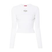 Hvid Ribbet Logo Crew Neck Top